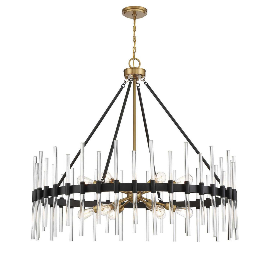 Santiago 12 Light Chandelier in Matte Black with Warm Brass Accents Savoy House