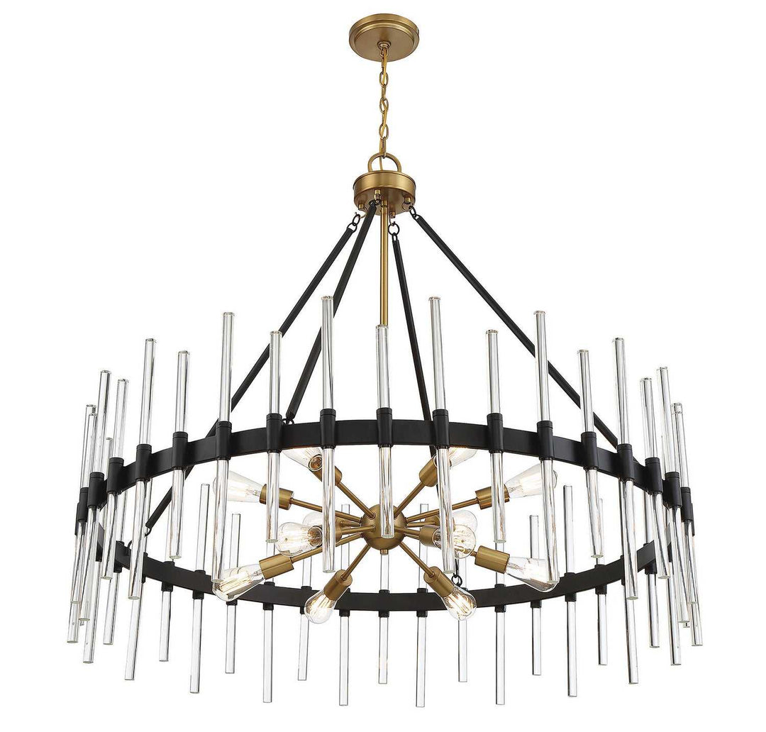 Santiago 12 Light Chandelier in Matte Black with Warm Brass Accents Savoy House