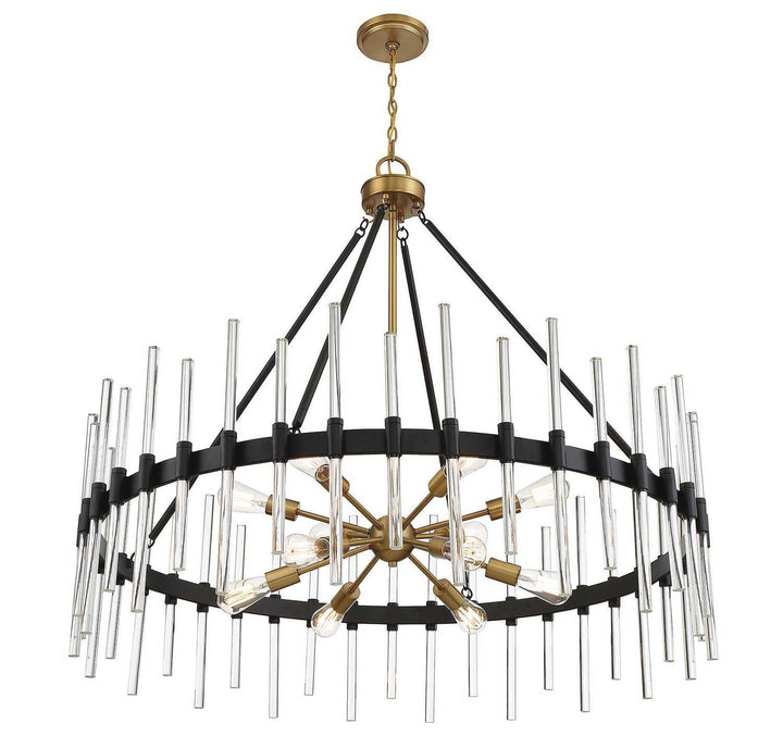 Santiago 12 Light Chandelier in Matte Black with Warm Brass Accents Savoy House