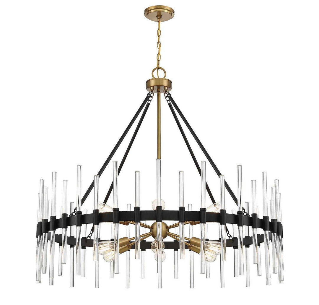 Santiago 12 Light Chandelier in Matte Black with Warm Brass Accents Savoy House