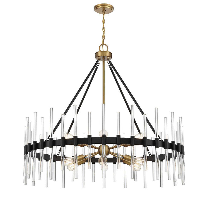 Santiago 12 Light Chandelier in Matte Black with Warm Brass Accents Savoy House