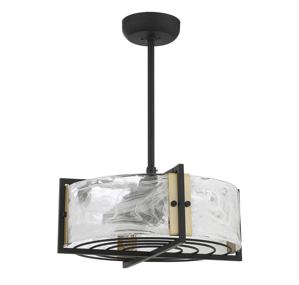 Hayward Four Light Fan D'lier in Matte Black with Warm Brass Accents Savoy House