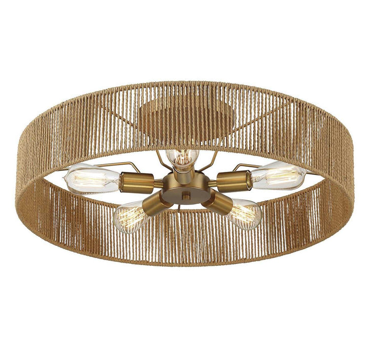 Savoy House - 6-1682-5-320 - Five Light Semi Flush Mount - Ashe - Warm Brass/Rope