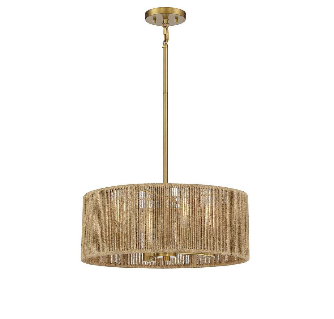 Savoy House - 7-1739-4-320 - Four Light Pendant - Ashe - Warm Brass/Rope