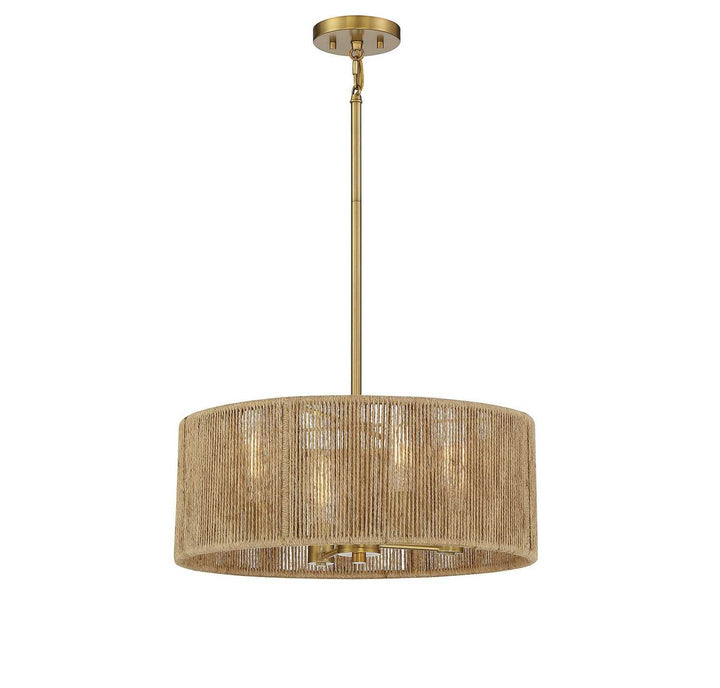 Savoy House - 7-1739-4-320 - Four Light Pendant - Ashe - Warm Brass/Rope