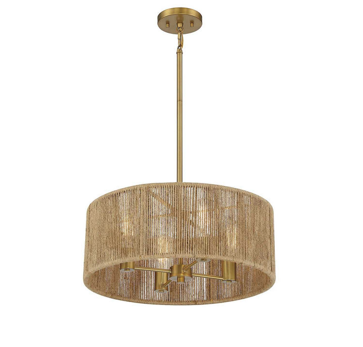 Savoy House - 7-1739-4-320 - Four Light Pendant - Ashe - Warm Brass/Rope