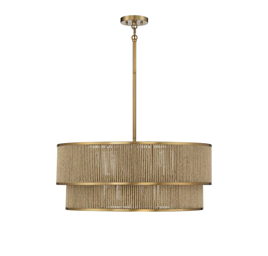 Ashburn Six Light Pendant in Warm Brass and Rope Savoy House