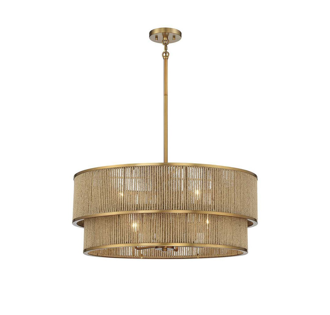 Ashburn Six Light Pendant in Warm Brass and Rope Savoy House