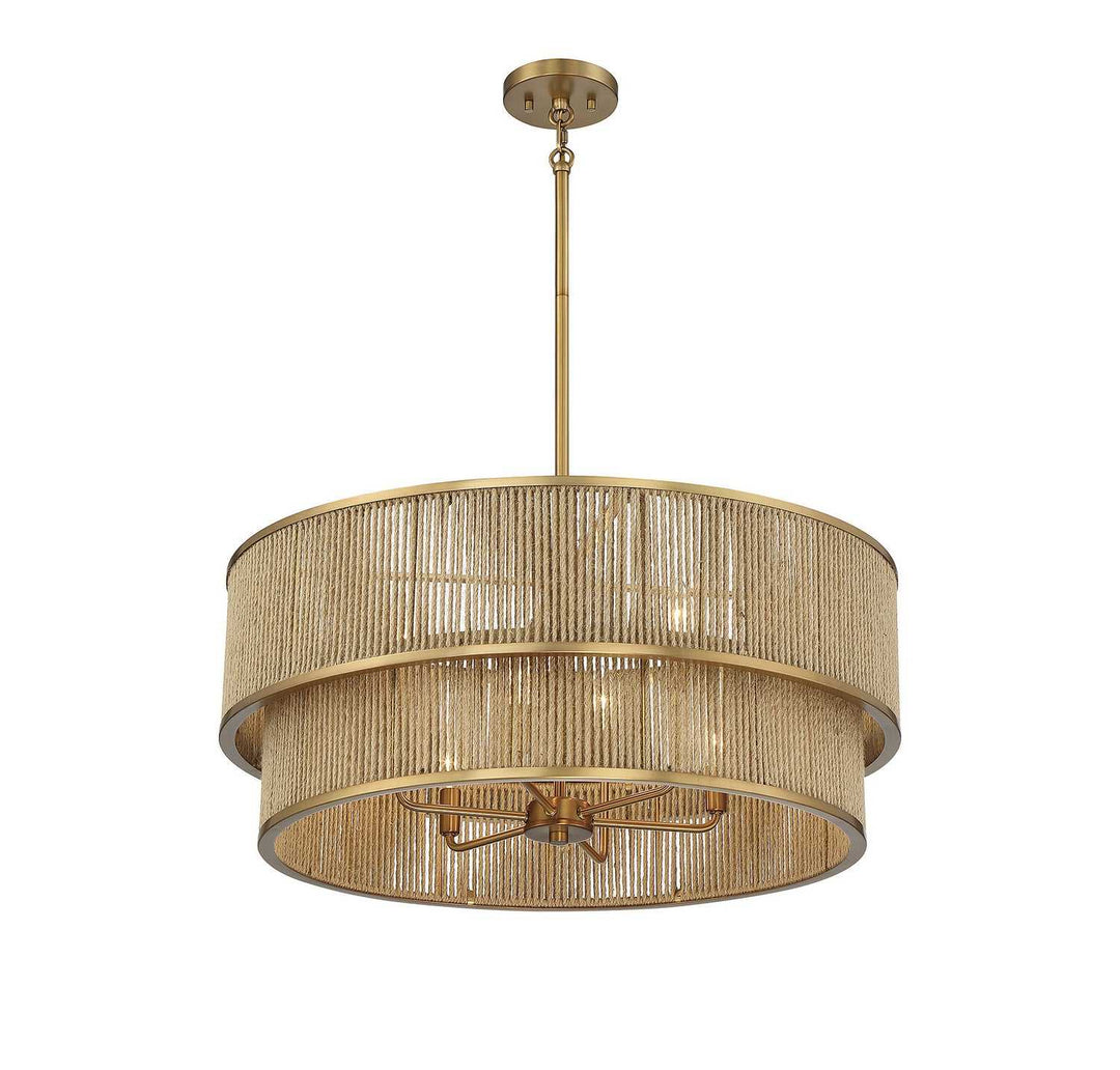 Ashburn Six Light Pendant in Warm Brass and Rope Savoy House