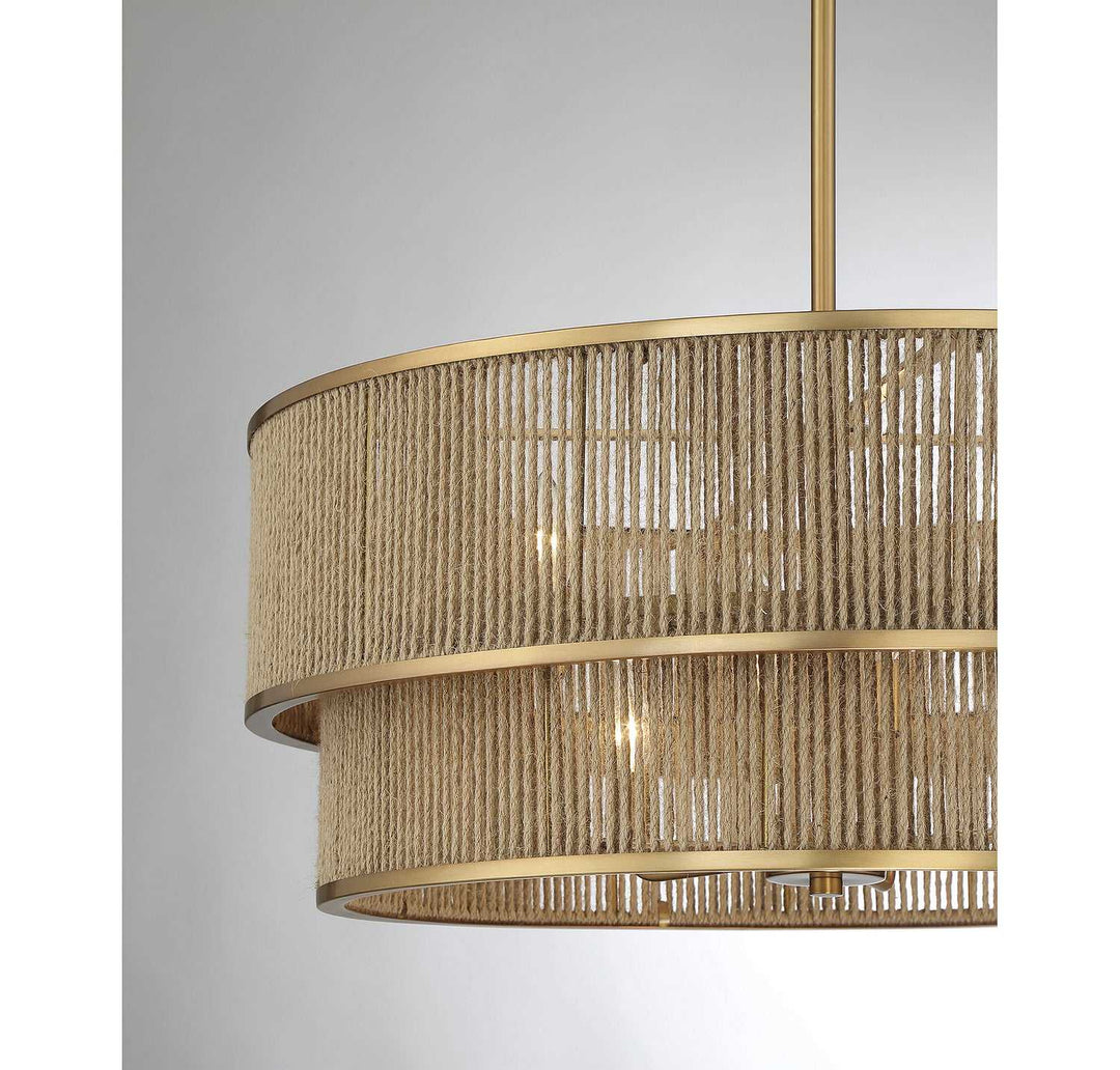 Ashburn Six Light Pendant in Warm Brass and Rope Savoy House