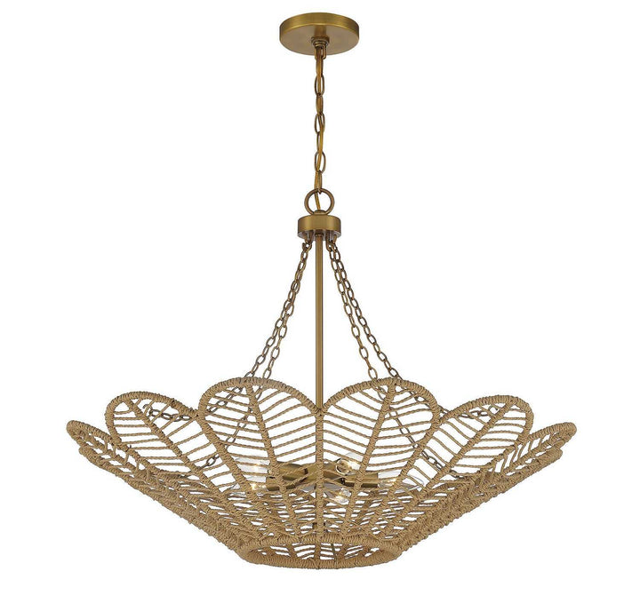 Savoy House - 7-1825-5-320 - Five Light Pendant - Cyperas - Warm Brass/Rope