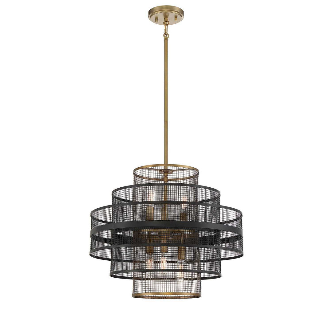 Savoy House - 7-1927-6-143 - Six Light Pendant - Kelvin - Matte Black w/Warm Brass