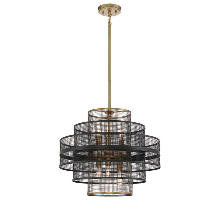 Savoy House - 7-1927-6-143 - Six Light Pendant - Kelvin - Matte Black w/Warm Brass