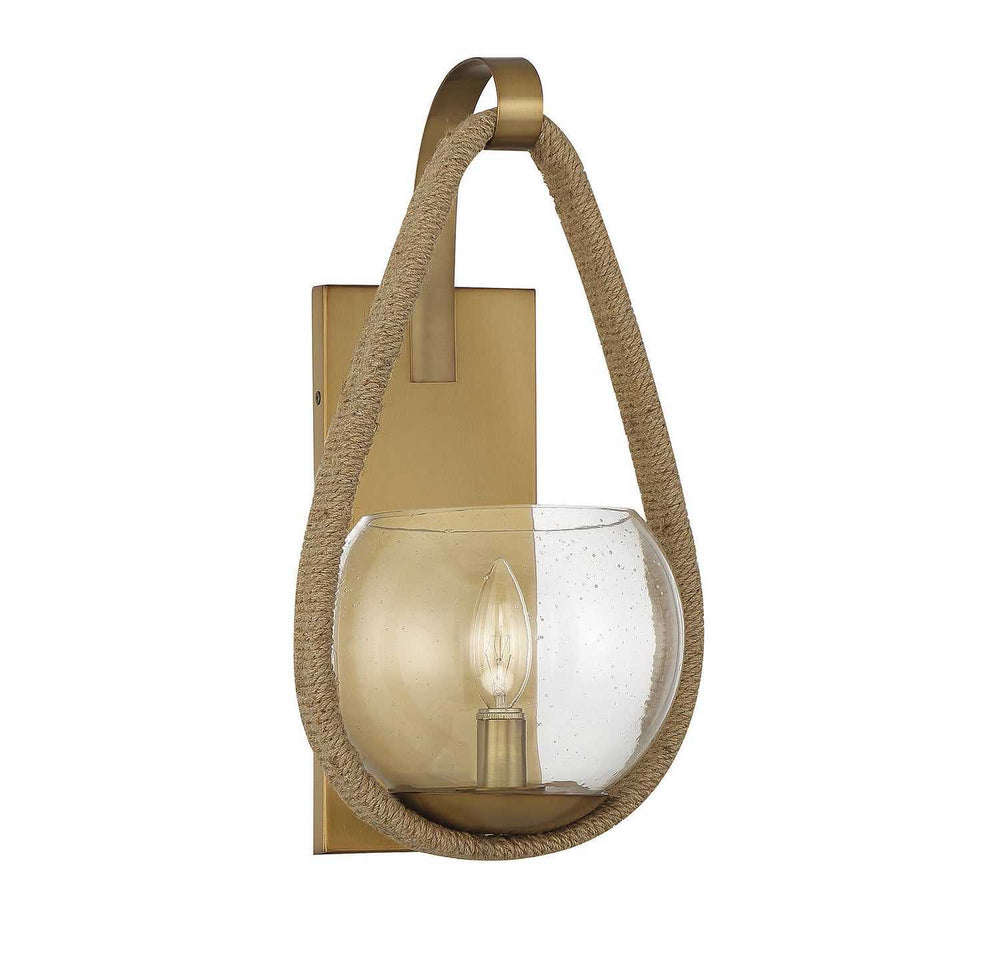 Ashe One Light Wall Sconce in Warm Brass and Rope Savoy House