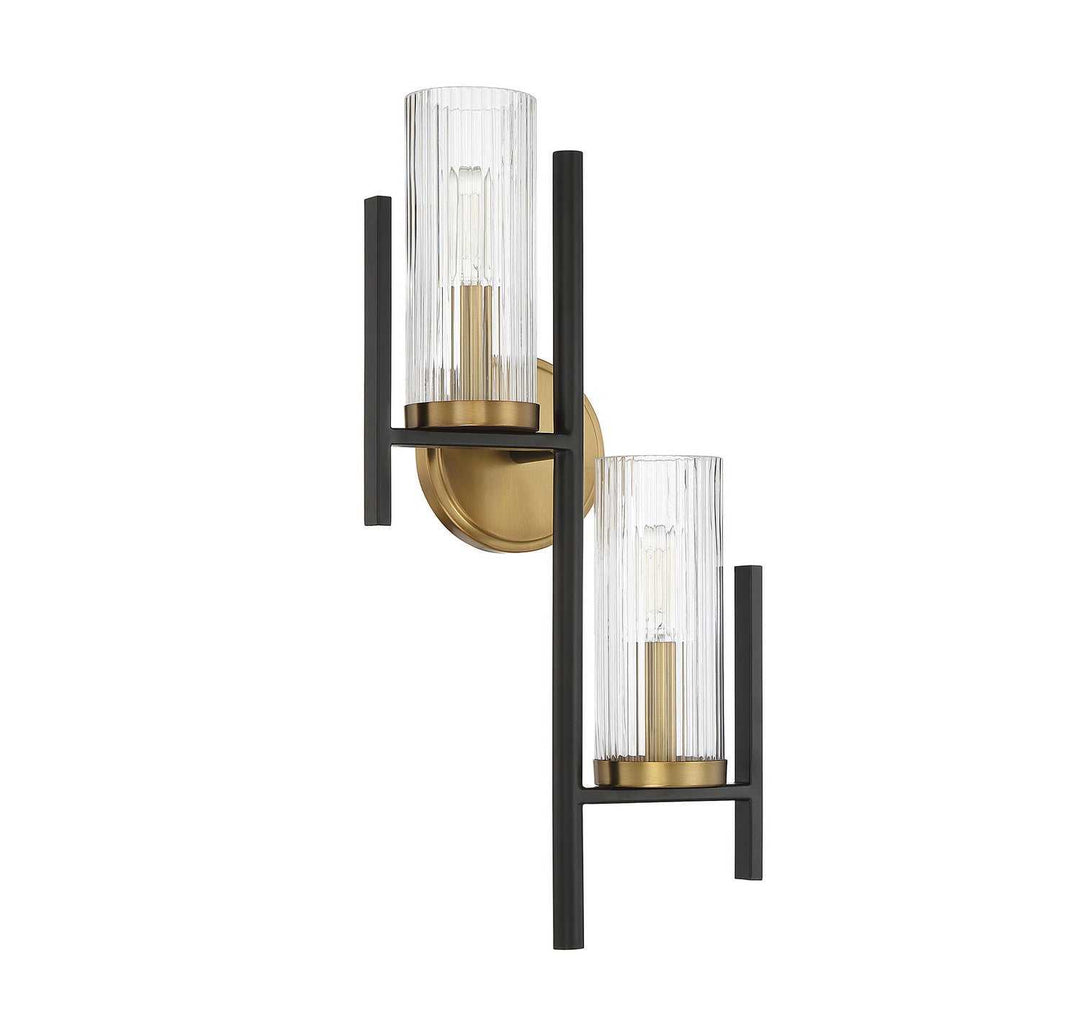 Midland Two Light Wall Sconce in Matte Black with Warm Brass Accents Savoy House