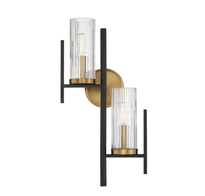 Midland Two Light Wall Sconce in Matte Black with Warm Brass Accents Savoy House