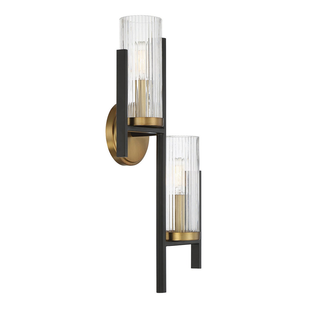 Midland Two Light Wall Sconce in Matte Black with Warm Brass Accents Savoy House