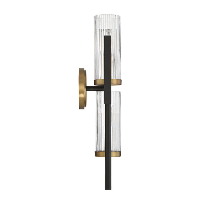 Midland Two Light Wall Sconce in Matte Black with Warm Brass Accents Savoy House