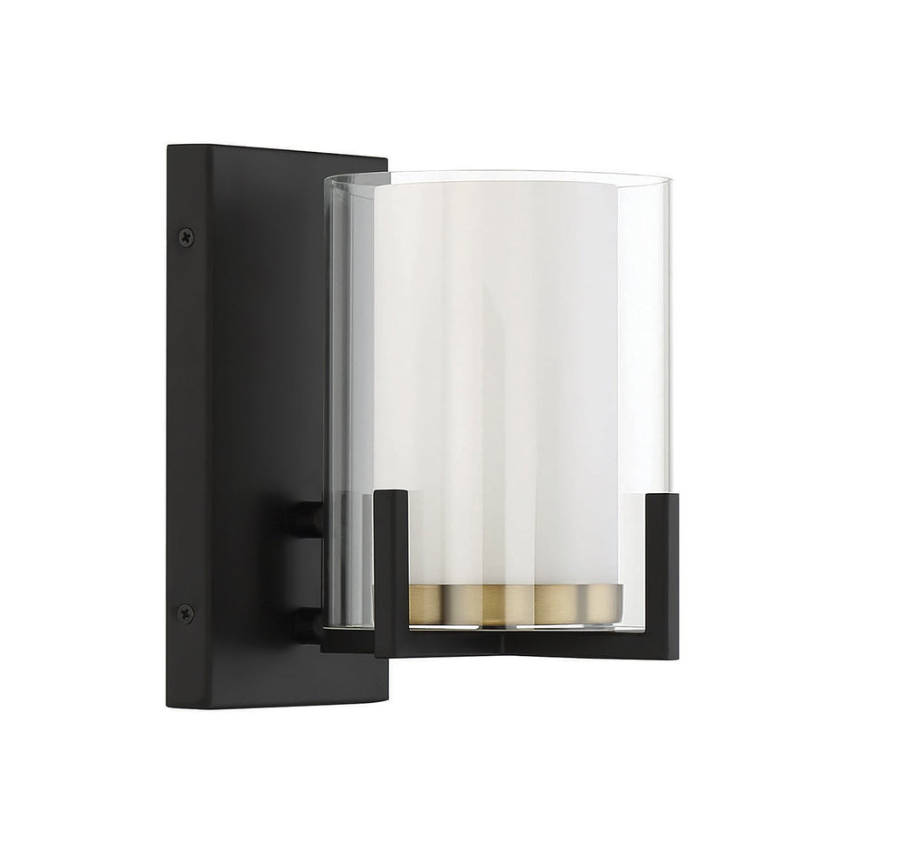 Eaton One Light Wall Sconce in Matte Black with Warm Brass Accents Savoy House