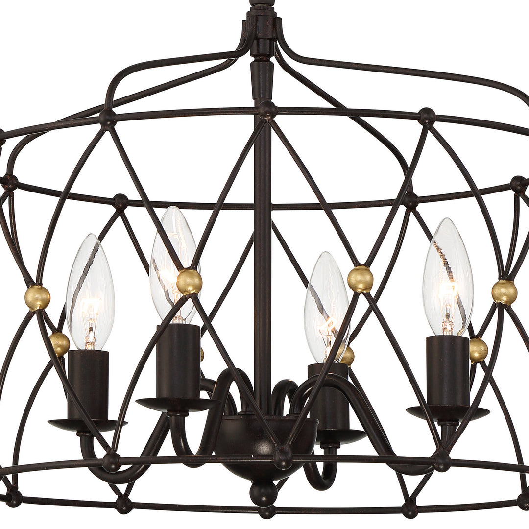 Crystorama - ZUC-A9030-EB-GA - Four Light Pendant - Zucca - English Bronze + Antique Gold