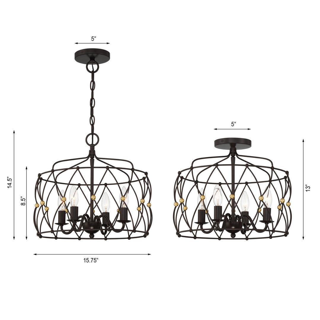 Crystorama - ZUC-A9030-EB-GA - Four Light Pendant - Zucca - English Bronze + Antique Gold