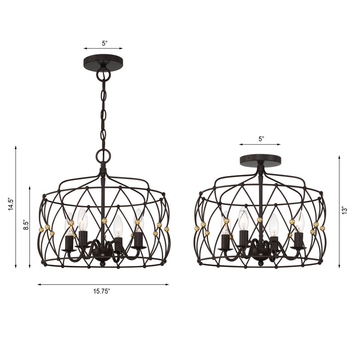 Crystorama - ZUC-A9030-EB-GA - Four Light Pendant - Zucca - English Bronze + Antique Gold
