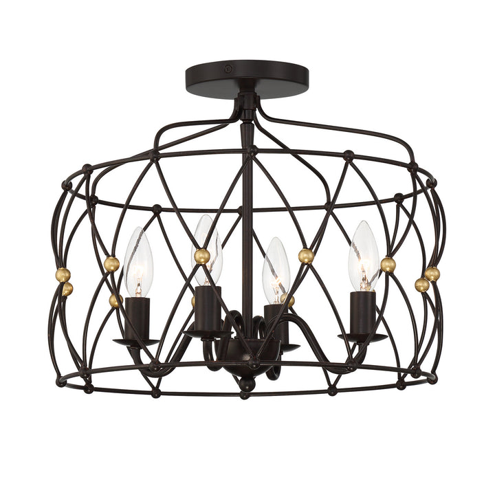 Crystorama - ZUC-A9030-EB-GA_CEILING - Four Light Semi Flush Mount - Zucca - English Bronze + Antique Gold