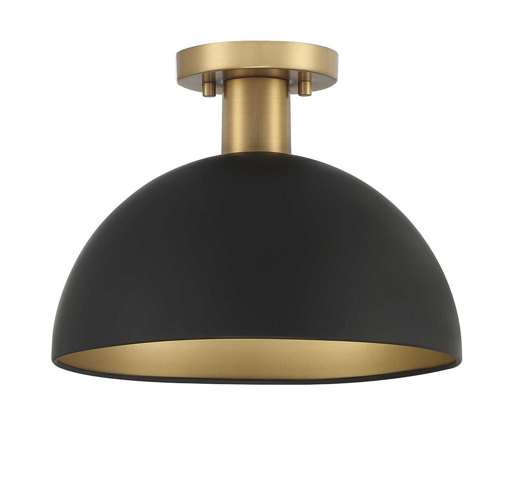 Meridian - M60071MBKNB - One Light Semi-Flush Mount - Matte Black with Natural Brass