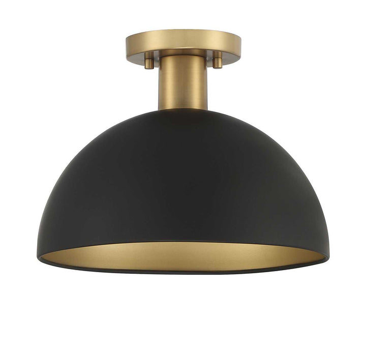 Meridian - M60071MBKNB - One Light Semi-Flush Mount - Matte Black with Natural Brass