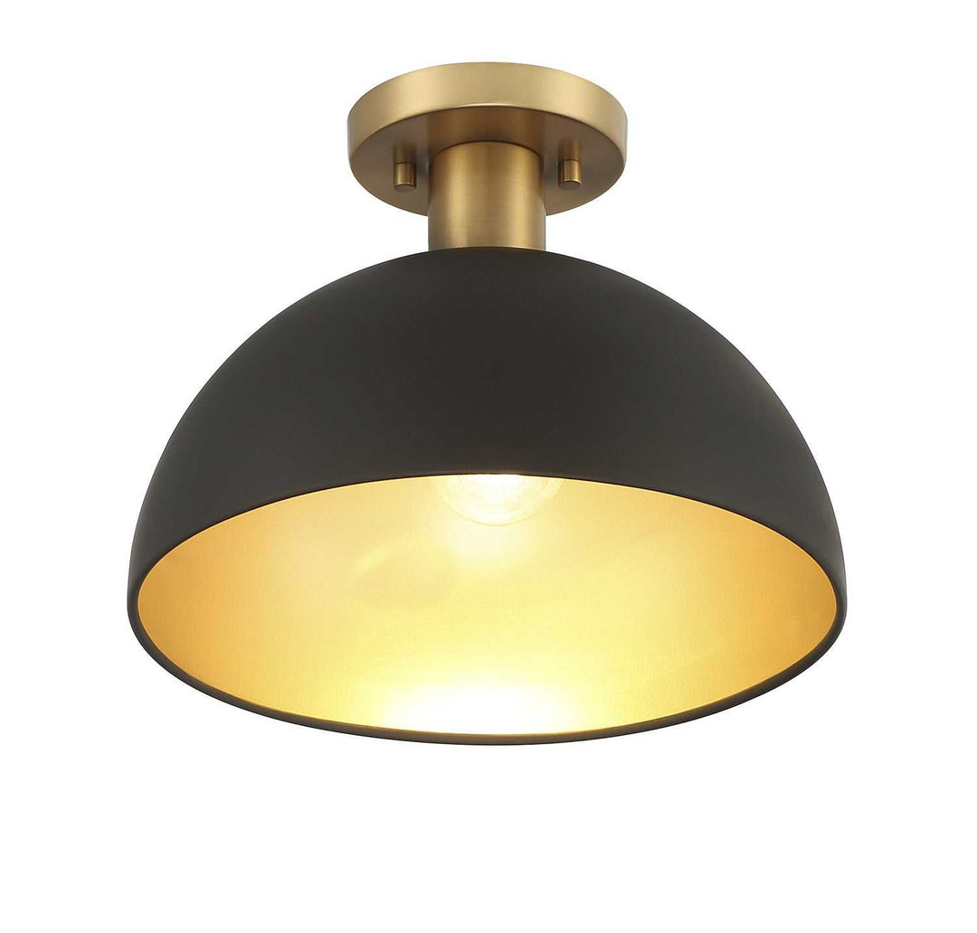 Meridian - M60071MBKNB - One Light Semi-Flush Mount - Matte Black with Natural Brass