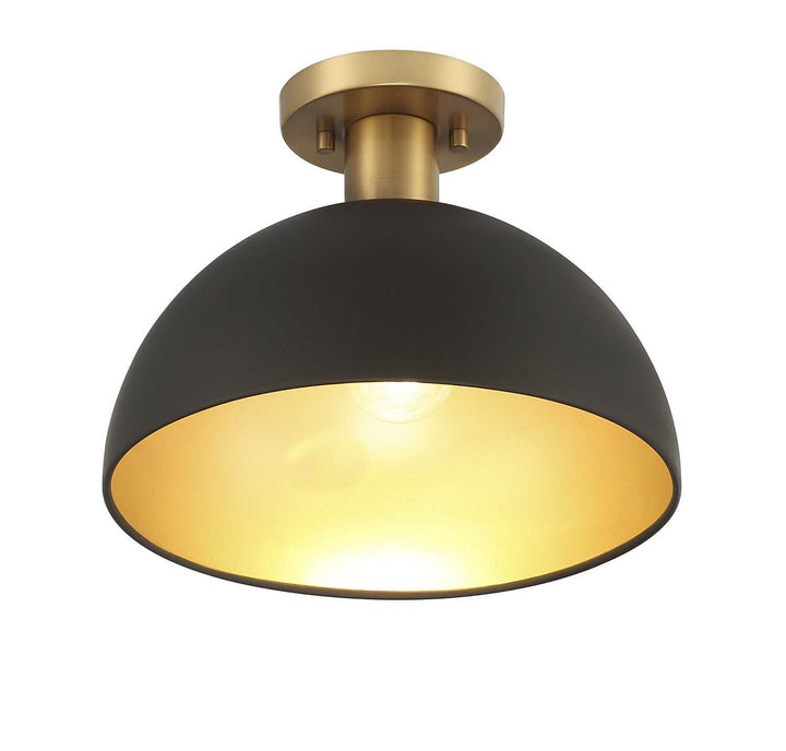 Meridian - M60071MBKNB - One Light Semi-Flush Mount - Matte Black with Natural Brass