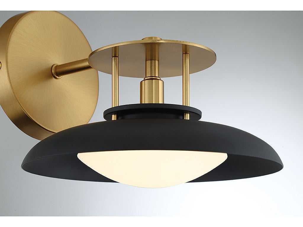 Gavin One Light Wall Sconce in Matte Black with Warm Brass Accents Savoy House