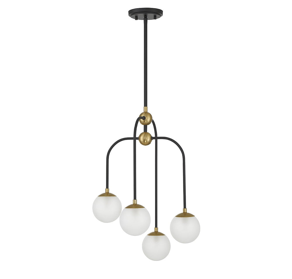 Couplet Four Light Chandelier in Matte Black with Warm Brass Savoy House