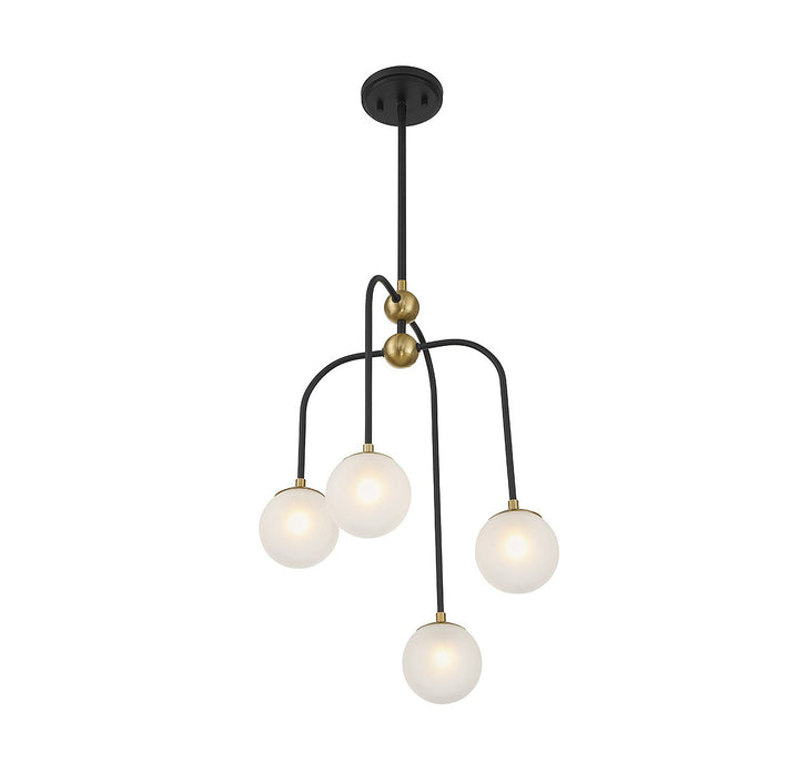 Couplet Four Light Chandelier in Matte Black with Warm Brass Savoy House