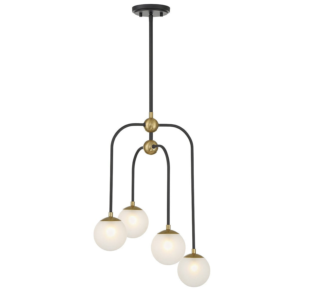 Couplet Four Light Chandelier in Matte Black with Warm Brass Savoy House