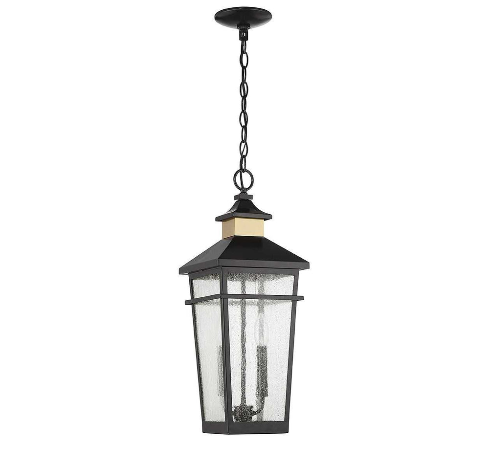 Kingsley Two Light Outdoor Hanging Lantern in Matte Black with Warm Brass Savoy House