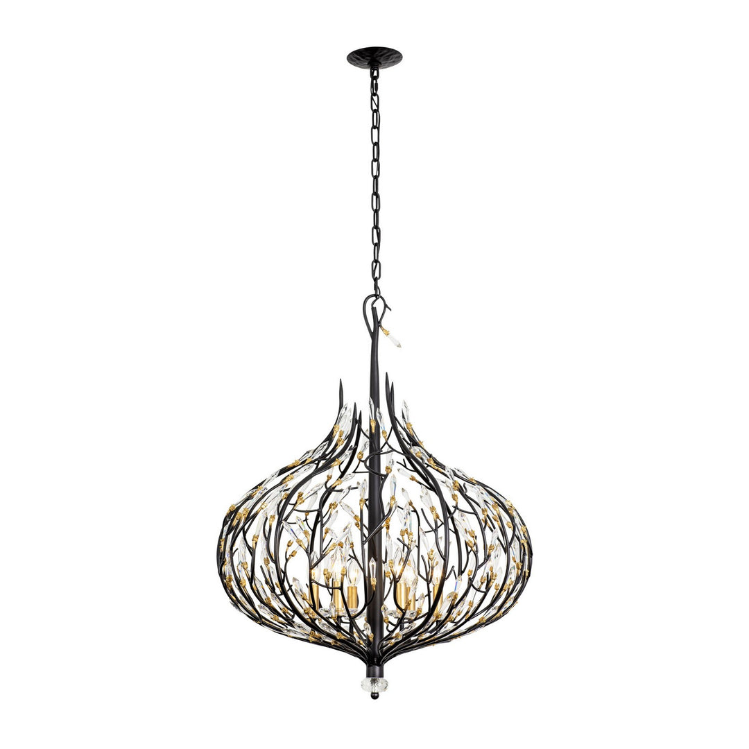 Varaluz - 271P06MBFG - Six Light Pendant - Bask - Matte Black/French Gold