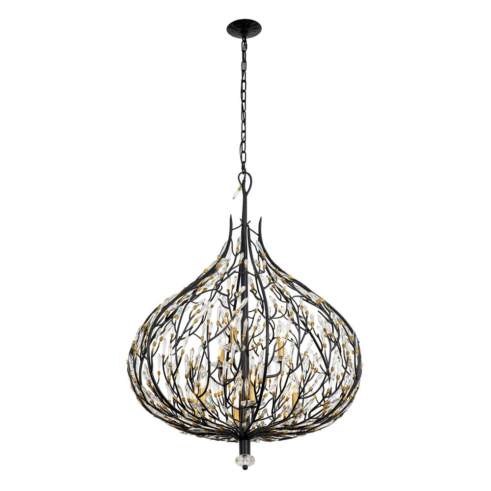 Varaluz - 271P09MBFG - Nine Light Pendant - Bask - Matte Black/French Gold