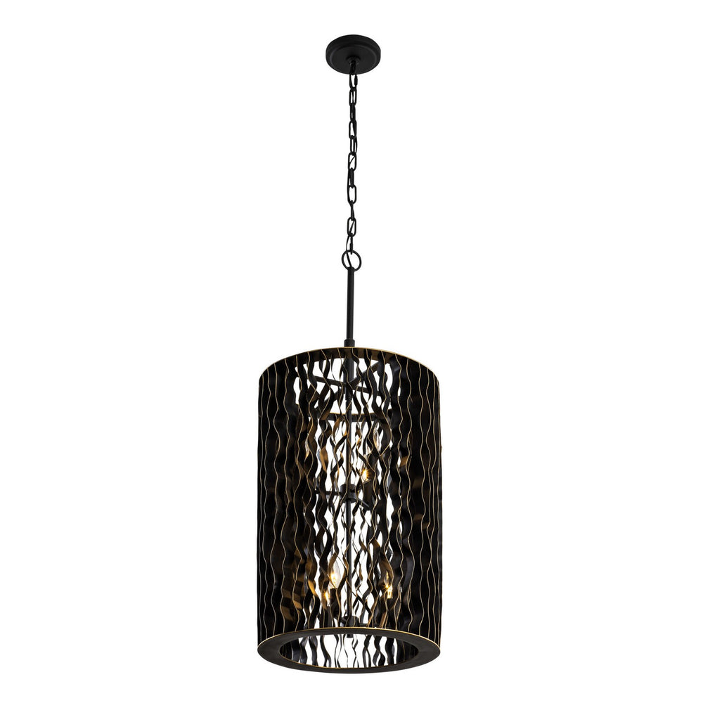 Varaluz - 380F06MBFG - Six Light Foyer Pendant - Estela - Matte Black/French Gold