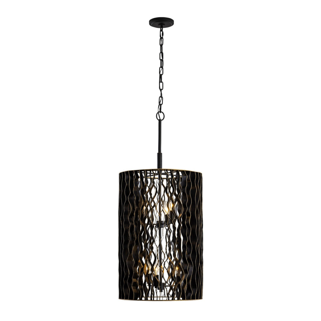 Varaluz - 380F06MBFG - Six Light Foyer Pendant - Estela - Matte Black/French Gold
