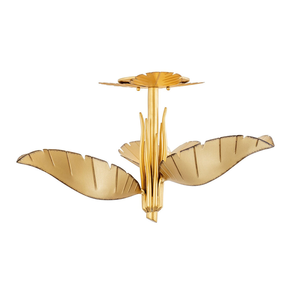 Varaluz - 901S03GO - Three Light Semi-Flush Mount - Banana Leaf - Gold/Dark Edging
