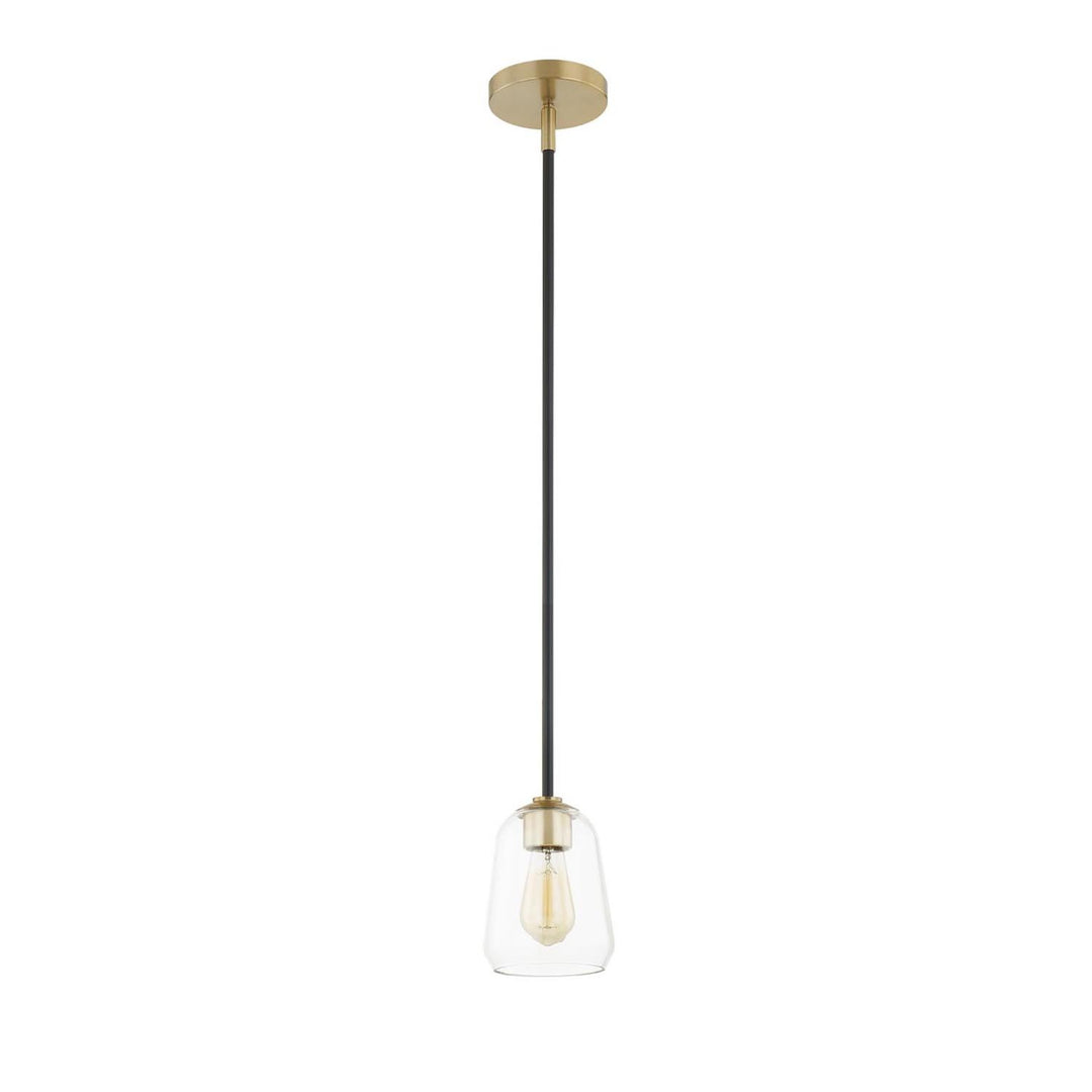 Justice Designs - FSN-8103-CLER-MBBR - One Light Pendant - Fusion - Matte Black w/ Brass