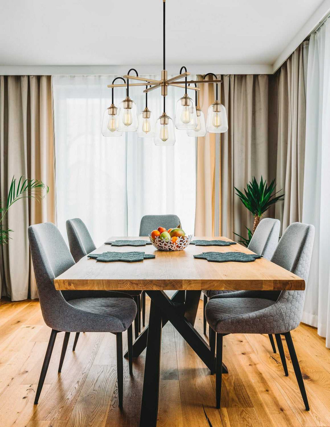 Fusion Seven Light Chandelier in Matte Black w/ Brass Justice Designs