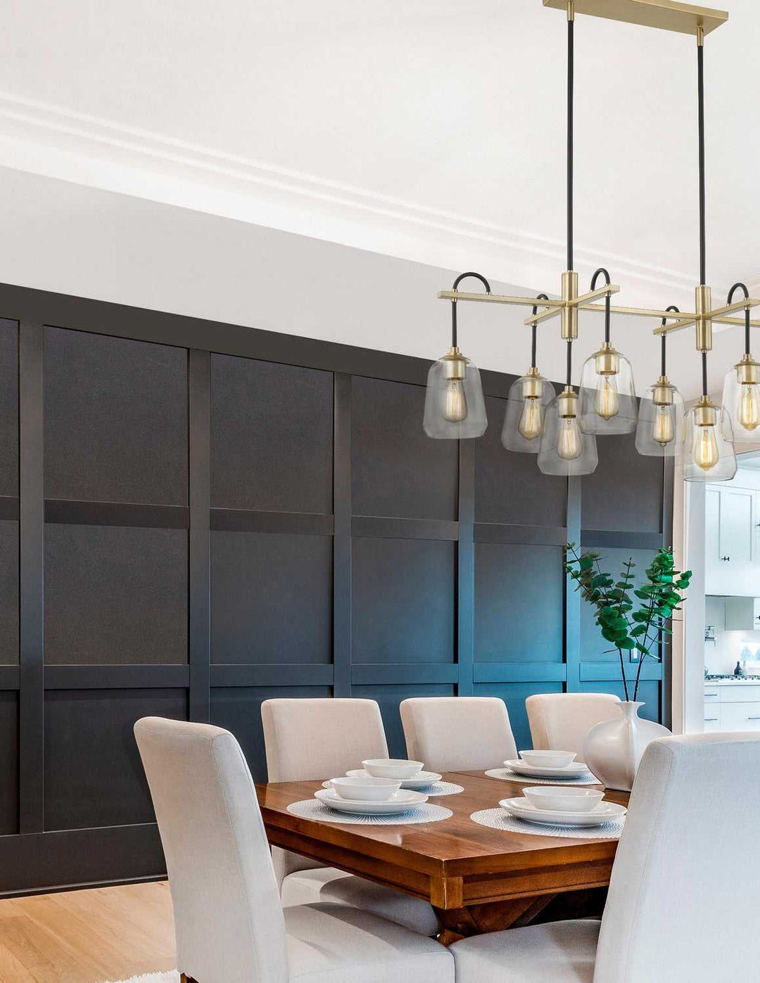 Fusion Eight Light Chandelier in Matte Black w/ Brass Justice Designs