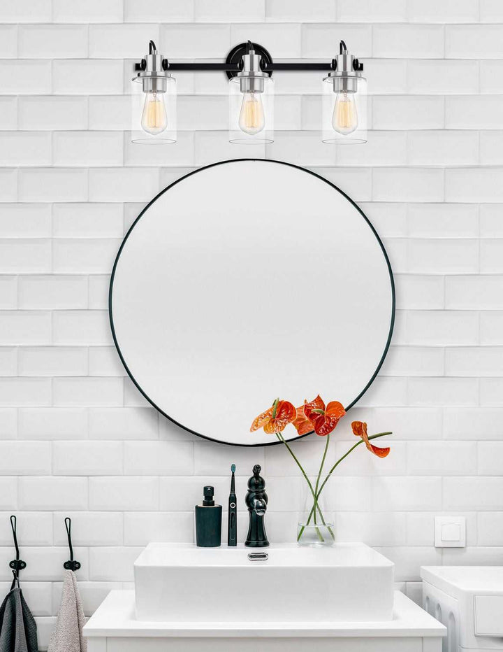Fusion Three Light Bath Bar in Matte Black w/ Brushed Nickel Justice Designs