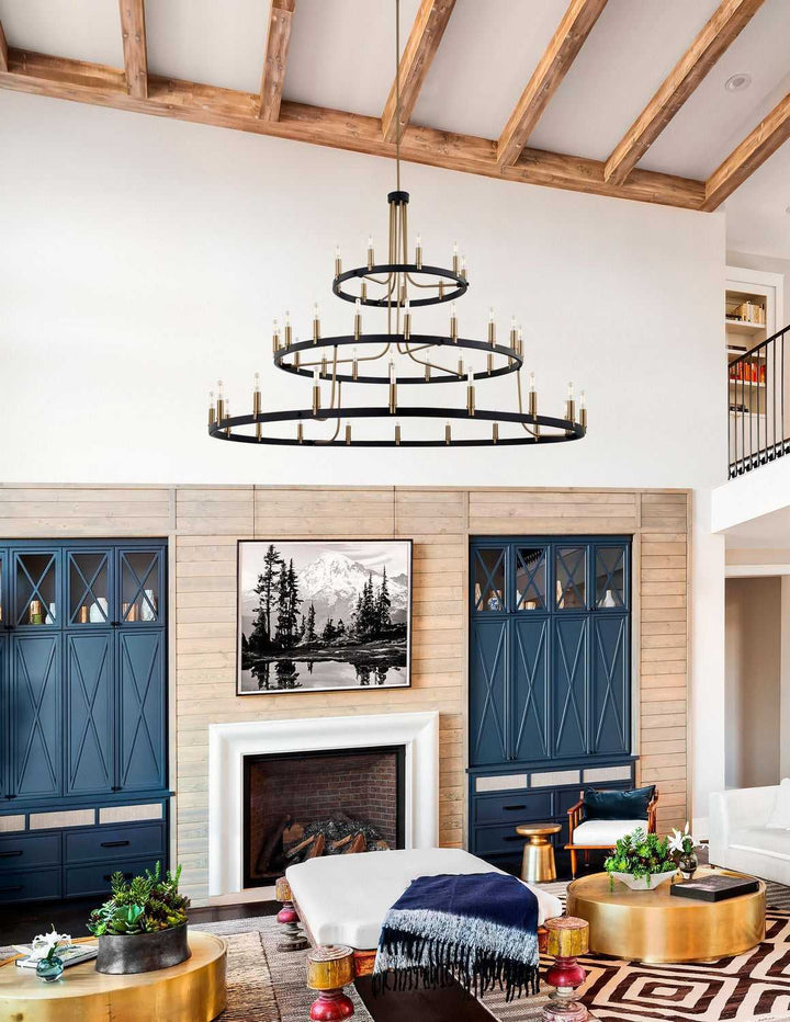 Clayton 45 Light Chandelier in Matte Black w/ Brass Justice Designs