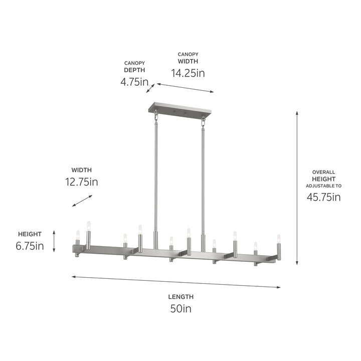 Kichler Canada - 52614SN - Ten Light Linear Chandelier - Erzo - Satin Nickel