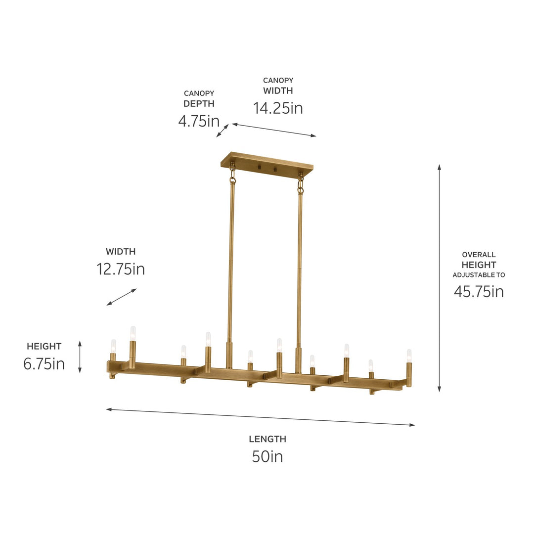 Kichler Canada - 52614NBR - Ten Light Linear Chandelier - Erzo - Natural Brass