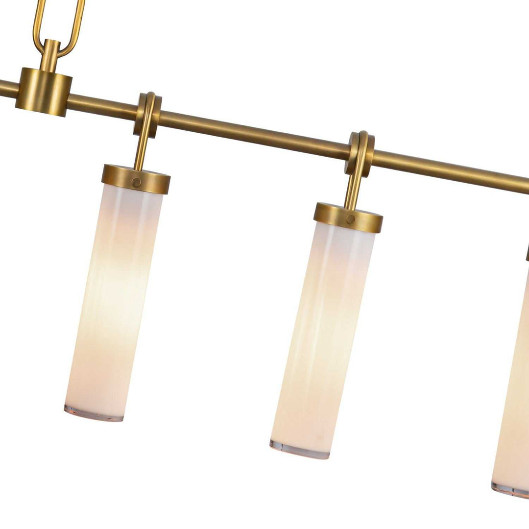 Alora Canada - LP355652VBGO - Six Light Linear Pendant - Wynwood - Vintage Brass/Glossy Opal