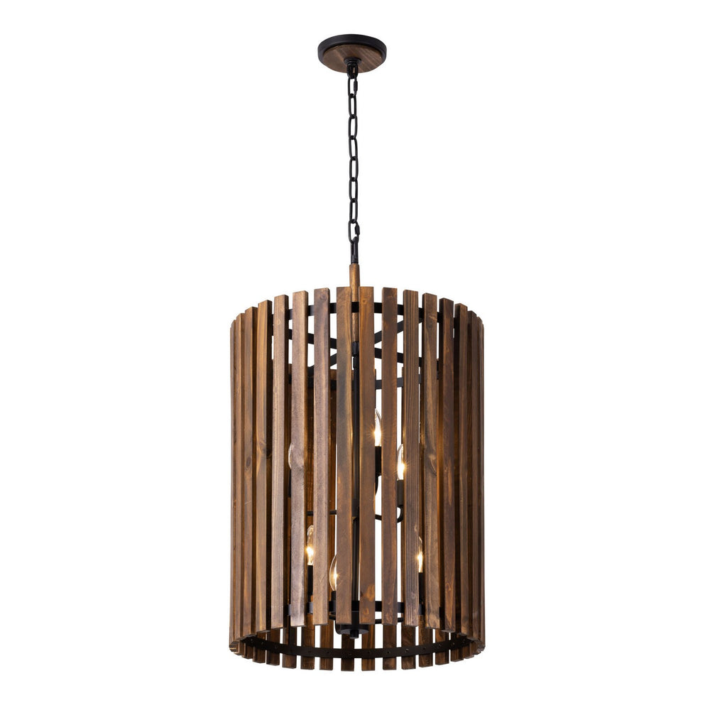 Varaluz - 387F06MBW - Six Light Foyer Pendant - Suratto - Matte Black/Medium Walnut